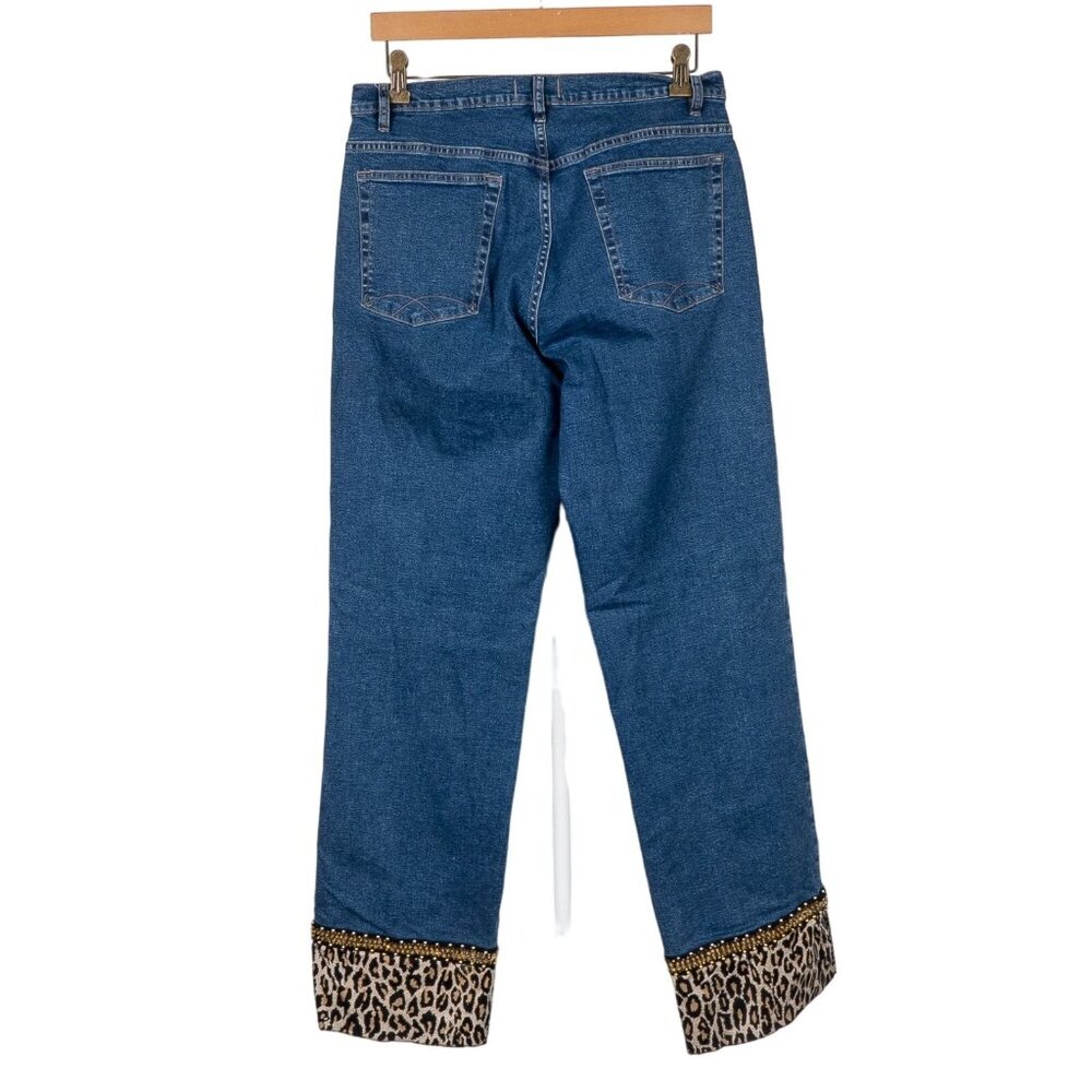 Gabby D VTG Jeans 8 Womens Leopard Print Accent Straight Blue Cotton Bead Sequin - Picture 5 of 5